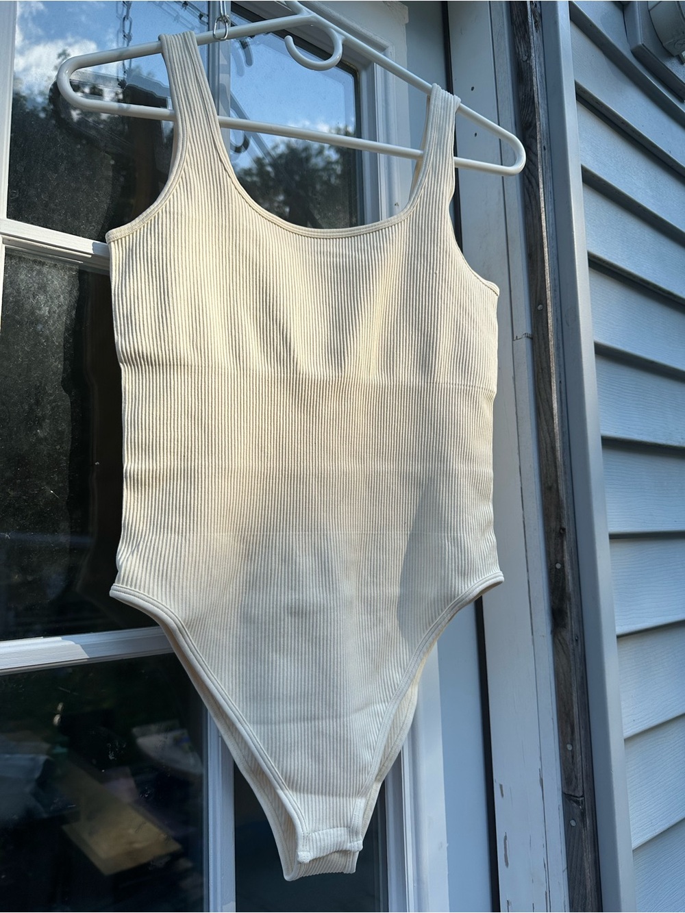 Ribbed Cream Scoop Neck Bodysuit